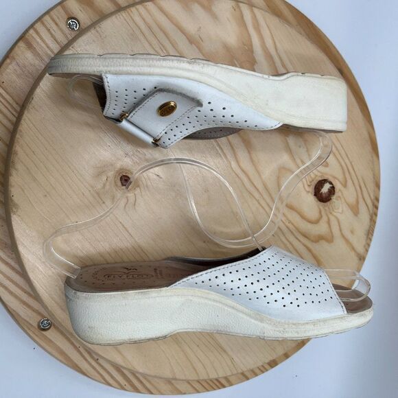 Fly Flot Leather Sandal Slides Womens 7.5 39 White Comfort Shoe Anatomic Italian - Picture 7 of 11
